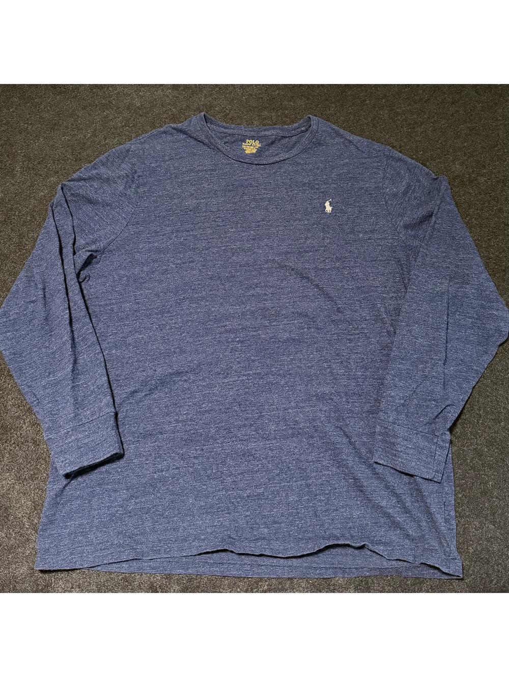 Polo Ralph Lauren Long Sleeve Tee XXL Slim Fit Blue Heathered Embroidered Logo